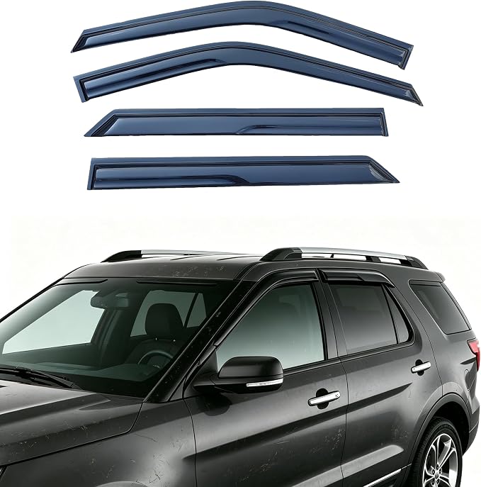 4pcs Tape On Window Visors Compatible with Ford Explorer 2020-2025, Side Window Wind Deflectors for 20-25 Explorer,Vent Visors Rain Guards Sun Shade,Car Accessories