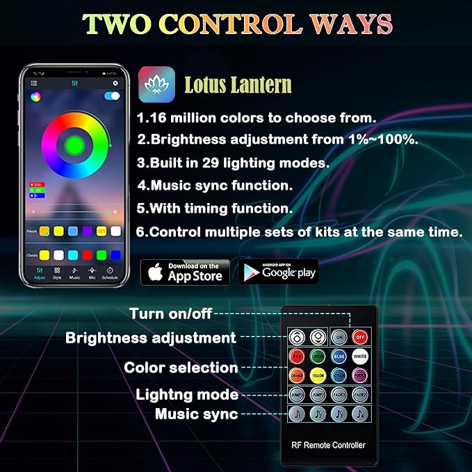 Interior Car LED Strip Lights, RGB 6 in 1 Ambient Lighting Kits with 315 inches Fiber Optic, 16 Million Colors Car Interior Lights with Wireless APP and Remote Control, Sync to Music