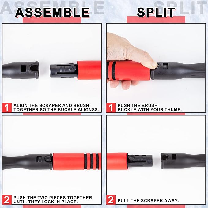 26 in Snow Brush and Ice Scraper, Detachable Car Snow Tool | Soft Bristles, ABS Shaft, EVA Foam Grip, -40°F Cold Resistance, Compact Two-Piece Storage, Scratch-Free Cleaning
