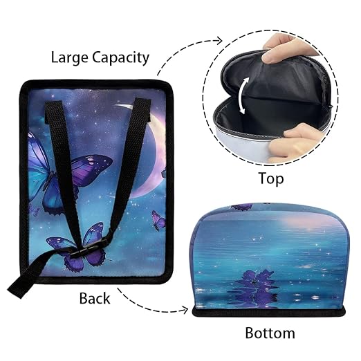 Butterfly Moon Cloud Galaxy Print Car Trash Can with Lid, Leak Proof Auto Trash Bag Hanging Vehicle Garbage Can Multipurpose Storage Container for Back Seat Road Trip