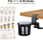 360° Rotating Cup Holder wiht Hook Under Desk Anti Spill Space Saving for Home Office Camping