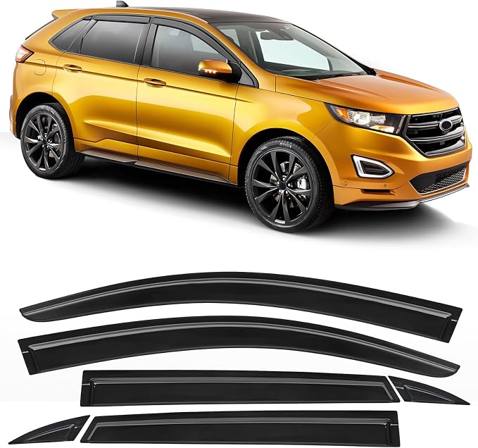 Rain Guards Fit for Ford Edge 2015 2016 2017 2018 2019 2020 2021 2022 2023 2024, Tape-on Durable Side Window Sun Wind Deflectors 2015-2024 Edge Window Rain Guard Black 6 PCS