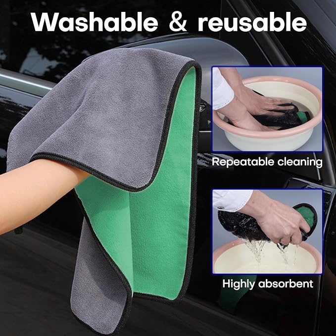 3PCS Car Microfiber Towels, 23.62"×11.81" Lint-Free Microfiber Towels for Cars Wash Drying, Super Absorbent Cleaning Cloths, Reusable Washing & Detailing Towel, Car Cleaning Supplies (Green)