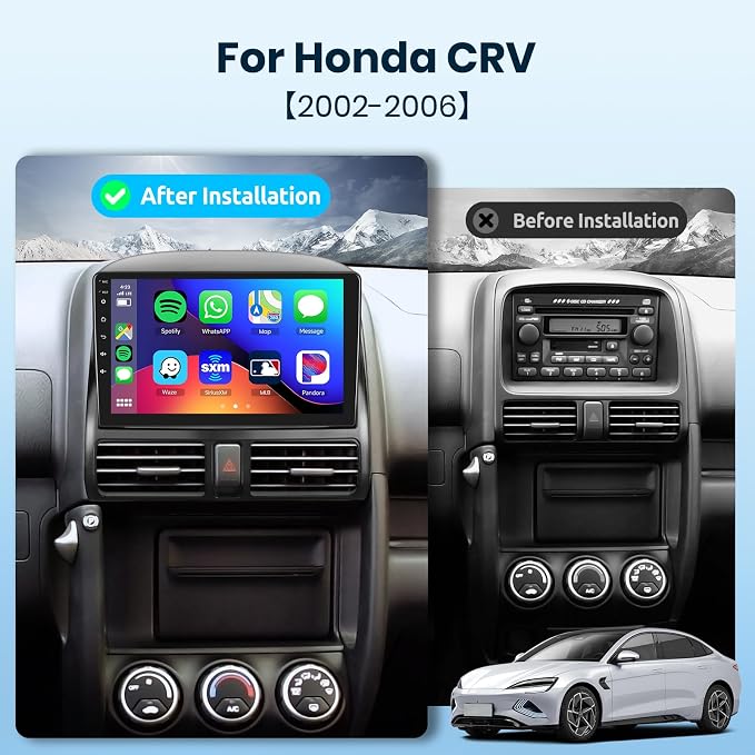 Android 15 Car Stereo for Honda CRV 2002-2006, 9 Inch HD Touchscreen Radio, Wireless CarPlay Android Auto GPS WiFi Bluetooth FM/RDS SWC Dual USB HD Backup Camera 2G+64G