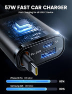 Car Charger USB C Compatible with iPhone 17 16 15 Fast Charging [Ultra-Compact, 60% Less Space] 57w Type C Retractable Car Charger Fit Samsung Galaxy S25 S24 Ultra Pixel Android - Black
