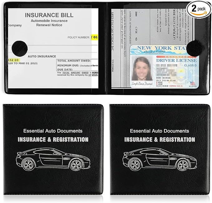 Car Registration and Insurance Card Holder, Vehicle Glove Box Car Organizer, Interior Car Accessories for Documents, Cards, License - 2 Pack