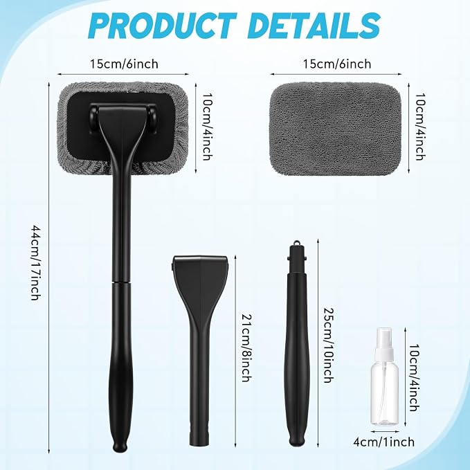 8 Pcs Car Windshield Cleaner Tool Kit with Removable Handle, Microfiber Towel Pads, Brush, Empty Spray Bottle for Auto Glass Wiper Suvs Rvs & Home Windows(Grey)
