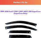 KPY Rain Guards Fit for 1999-2016 Ford F250 F350 F450 F550 Super Duty SuperCrew, Out-Channel Window Visors Vent Wind Deflector 4PC, Truck Accessories for 99-16 F250 F350 F450 F550 Super Duty SuperCrew