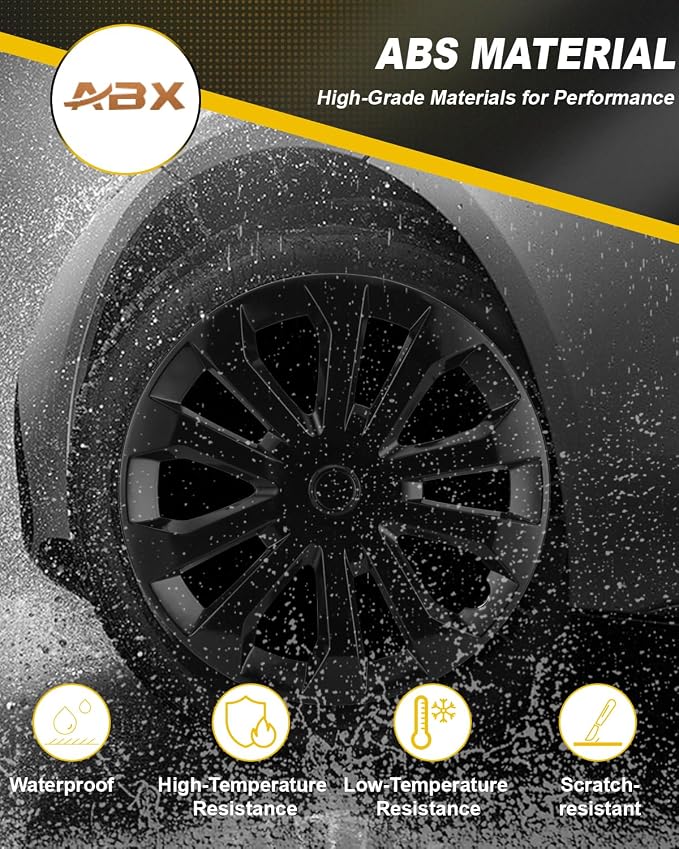 Hubcap Wheel Covers Hub Caps 16 Inch Set of 4 Black Universal Wheel Rim Cover R16 Stylish Car Decor Wheel Covers for Toyota Camry Nissan Mazda (black-10, 16 inch)
