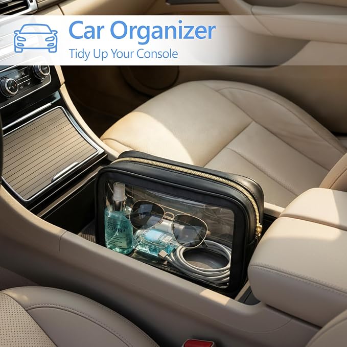 Clear Makeup Bag - TSA Approved Toiletry Bag for Carry-on & Checked Luggage, Water Resistant Car Storage Organizer with Reinforced Seams