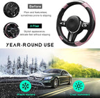 Car Steering Wheel Cover, 15 inch Carbon Fiber Microfiber Leather Elastic Steering Wheel Protector, Breathable Anti-Slip Comfortable Steering Wheel Covers for Most Cars (Black&Pink)