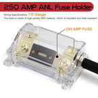 0 Gauge AMP Wiring Kit OFC,3000W Car Audio Amp Install Kit with 250A ANL Fuse Holder, RCA Cable, Speaker Wire & Ring Terminals for Complete 1/0 OFC Subwoofer Amp Wiring kit