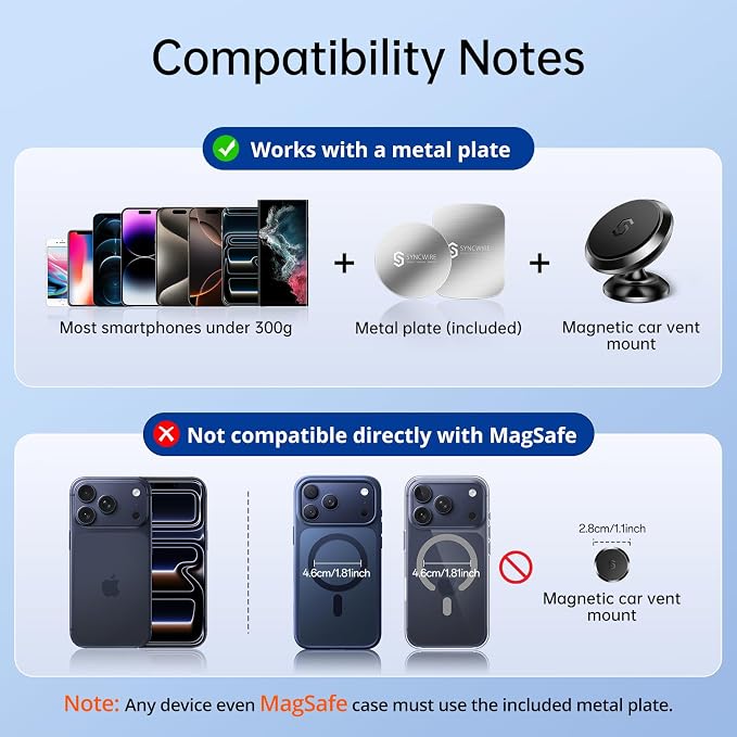 Magnetic Car Phone Holder for Dashboard, 360° Adjustable Strong Magnets Cell Phone Car Mount Compatible with iPhone, Samsung, Android etc.