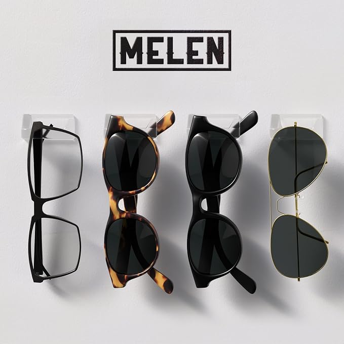MELEN Adhesive Sunglass Organizer Wall (16-Pack) - Strong and Compact Glasses Holder, Sunglass Holder for Car and Wall - Clear
