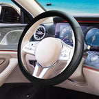 Black Car Steering Wheel Cover, Nappa Leather, Bottom Color Blocking, Fashionable Sporty Style, Universal 14.5-15 Inch Leather Anti-Slip Breathable Auto Steering Wheel Covers for Men Women