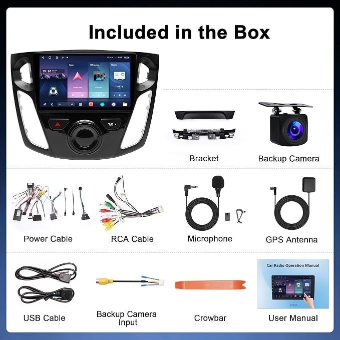 4G+64G Car Radio for Ford Focus 2012-2018: Upgrade Android 15 9" Touch Screen Stereo Head Unit Wireless CarPlay Android Auto, BT 5.4, WiFi 6, GPS, FM, RDS, EQ, SWC, 1080P Backup Camera