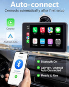 Portable Carplay Screen with Backup Camera - Plug-Play 7-inch HD 1080P Car Touchscreen Supports Both Apple CarPlay & Android Auto - No Dashboard Removal, GPS Navigation, Voice Control, Bluetooth