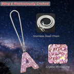 Bling Pink Car Accessories for Women Letter Charm, Rainbow Color Rear View Mirror Cute Crystal Pendant Car Decorations, Lucky Gifts Girly Diamond Rhinestone Charm Letter A