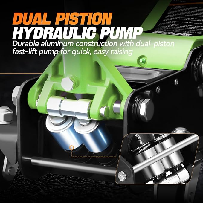 4 Ton Low Profile Floor Jack, Heavy Duty Steel Hydraulic Car Jack with Dual Pistons Quick Lift Pump, Hydraulic Racing Floor Jack, Lifting Range 4.5" to 20", Green