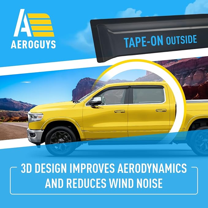 Extra Durable Window Deflectors Tape-On Window Visors Rain Guards Fit for Dodge Ram 1500 (New Body Style) 2019-2026 Crew Cab, Sun Visors, Wind Vent for Shades, Exterior Car Accessories - 4pcs. AG0717