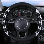 Lattice Car Steering Wheel Cover Microfiber Leather Non-Slip Comfort Universal 15 inch Checkered Plaid Wheel Protector for Truck, SUV, Cars (Black)
