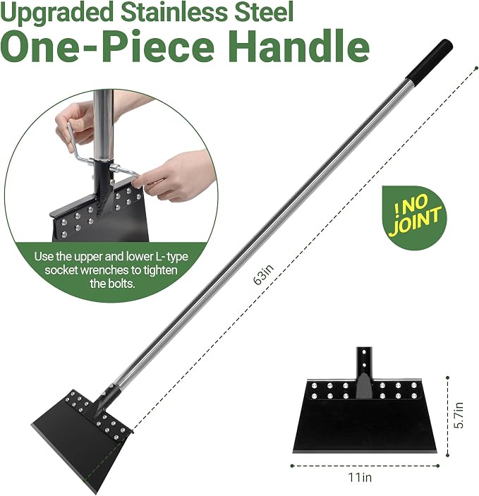 63 Inch One-Piece Handle Weed Scraper Garden Flat Shovel Floor Scraper Long Handle Heavy Duty Multi Weeding Shovel with 11 Inch Spring Steel Blade for Ice, Weed, Dirty, Moss, Lawn Edging