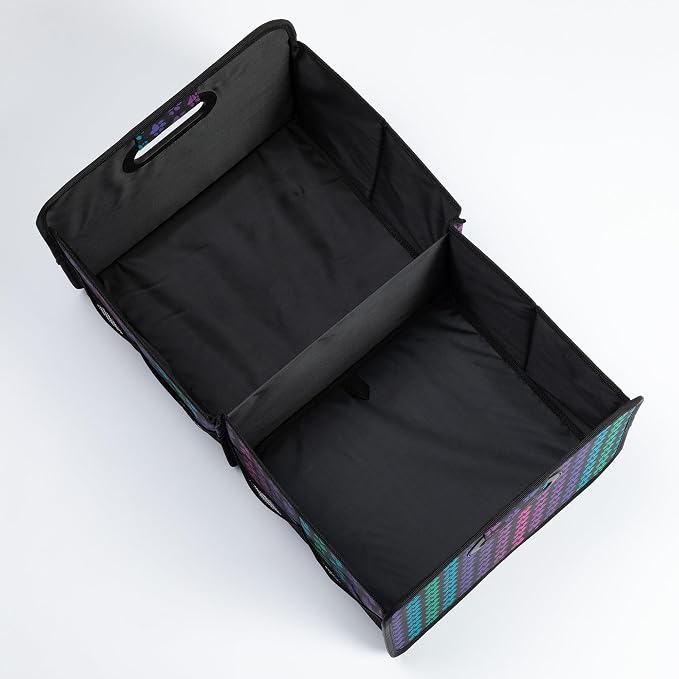 Paws Car Trunk Organizer Foldable Storage Bin with Handles Non Slip Base Pet Gear Travel Tote for SUV Truck (Rainbow Paws)