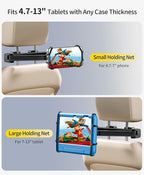 Tablet Holder for Car - [3 in 1 Adjustable Extension Arm] Upgraded iPad Holder for car Backseat with Holding Net, Road Trip Essentials for Kids, for 4.7-13" iPad Pro, Air, Mini, Fire HD, Phone