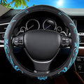 Car Leather Steering Wheel Cover - Panapi Material, Universal 14.5-15 Inch Leather Anti-Slip Breathable Auto Steering Wheel Covers for Men Women (Embroidery-Blue)