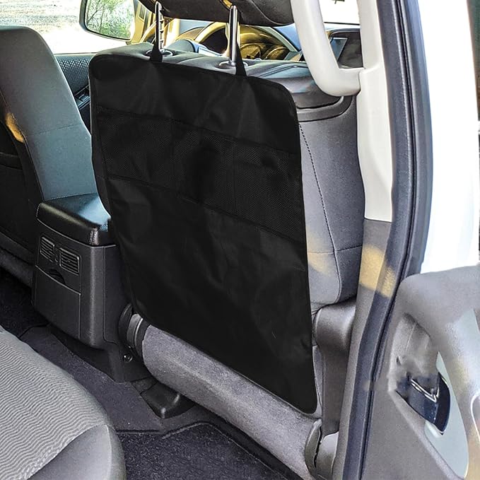 Car Seat Anti-kick Mat with Hanging Storage Bag, Backseat Organizer Pocket for Vehicle Interior, Sturdy Kick-resistant Seat Back Protector for Travel and Family Use
