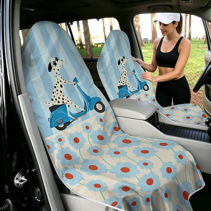 2 Pack Car Towels Seat Cover with Storage Bag, Multifunctional Microfiber Towel for Gym Outdoor Sport Running,Picnic, Beach, Pet Dog Travel,Fits Car SUV Truck (Scooter Dog)