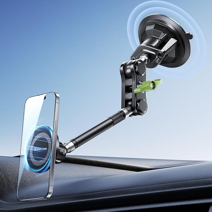Magnetic Car Phone Holder [Strong Suction&Strong Magnetic] 360° Adjustable Car Phone Mount for Windshield, Ultra-Durable Metal, Suction Cup Car Phone Mount for iPhone Samsung All Smartphone