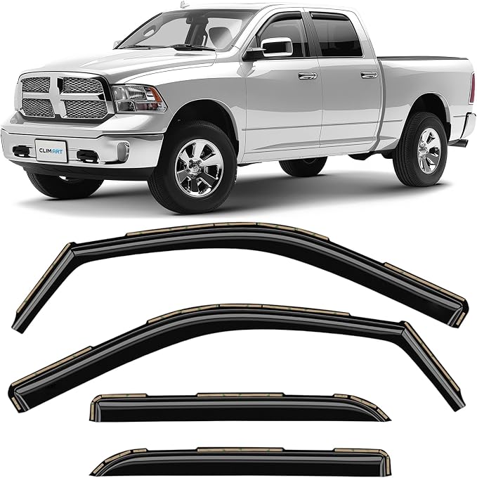 in-Channel Incredibly Durable Rain Guards for Dodge RAM 2009-2018 1500 Crew Cab, Mega Cab, Original Window Deflectors, Vent Window Visors, Vent Deflector Smoke Truck Accessories 4 pcs-609006
