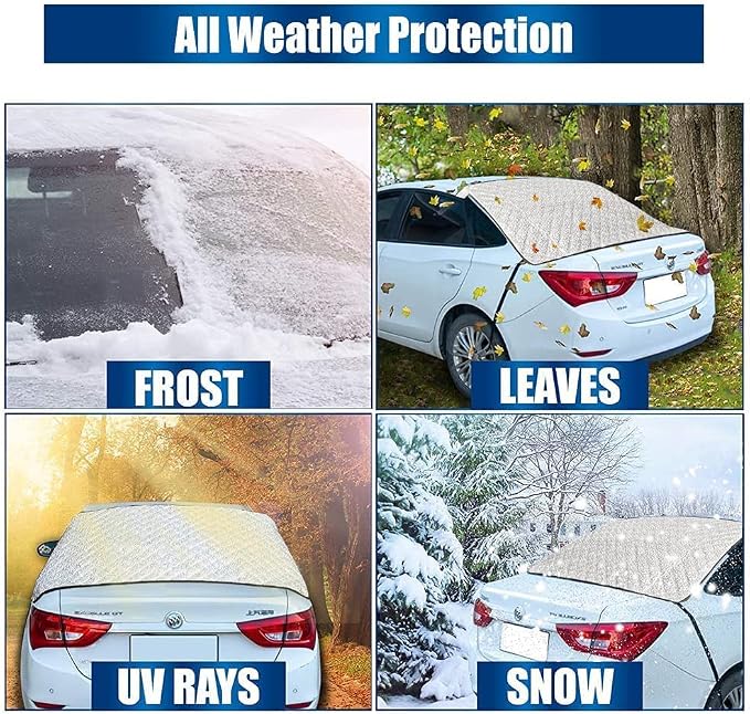 Car Rear Windshield Cover, 4-Layer Waterproof Back Window Protector for Ice and Snow Sun UV Rays Dust, Winter Hail Frost Shield, with Windproof Strap - Fits Most Sedans, SUV | Medium