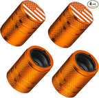 Tire Valve Stem Caps - (4 Pack) American Flag Metal Air Caps with Plastic Liner, Durable, Corrosion Resistant and Leak-Proof, Universal Fit for Cars, Trucks, Motorcycles, and Bikes - Orange