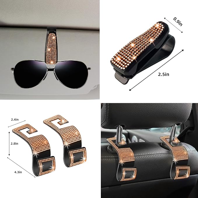 27 PCs Orange Bling Car Accessories Set for Women, Steering Wheel Covers Universal Fit 15 Inch, Bling License Plate Frame, Bling Phone Holder, Bling Car Coasters (Orange Diamond)