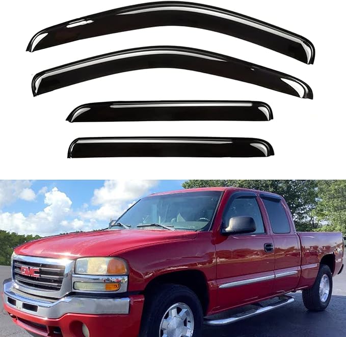 Side Window Visors rain Guards Vent Guard Shade for 07-13 Chevy Silverado & GMC Sierra 1500, 07-14 Silverado & Sierra 2500HD 3500HD Crew Cab Pickup Wind Deflectors Smoke, 4pcs