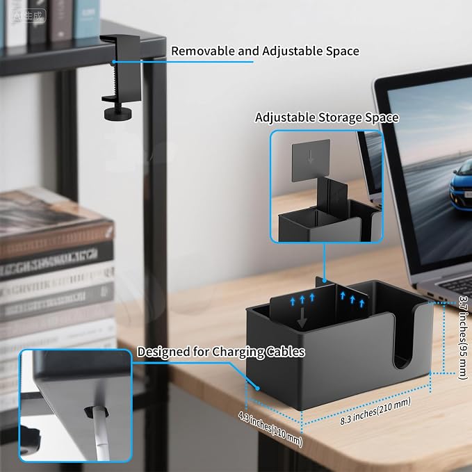 3-in-1 Desk Organizer - Large Desk Cup Holder Clamp, Pencil Holder and Phone Stand - Detachable Anti-Spill Table Cup Holder, Office & PC Gaming Desk Accessories for Cup, Phone and Pen (Black)