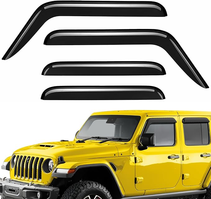 Extra Durable Window Deflectors Tape-On Window Visors Rain Guards Fit for Jeep Wrangler JL 2018-2026, Sun Visors, Wind Vent for Shades, Exterior Car Accessories - 4pcs. AG0085