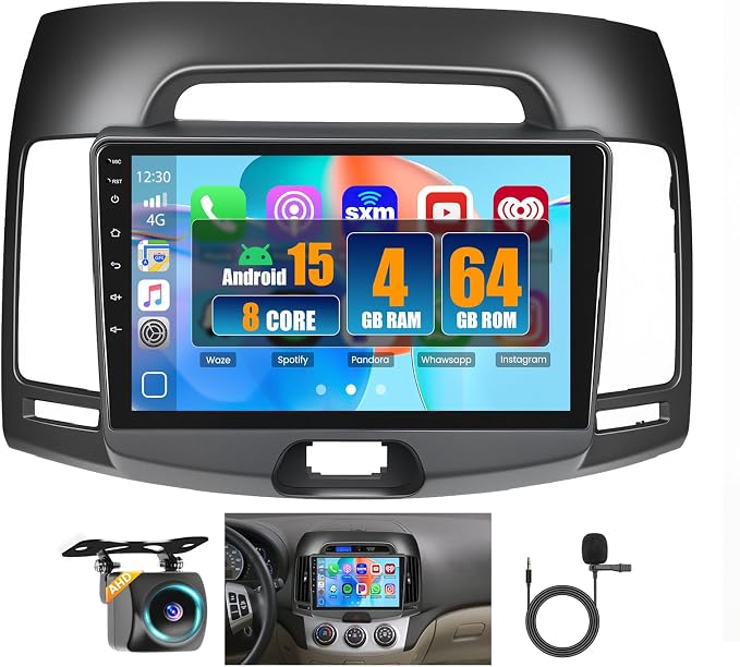 8 Core 4+64GB for Hyundai Elantra 2007 2008 2009 2010 Android Car Stereo Wireless Carplay, 9 Inch IPS Touch Screen Android Auto Car Radio DSP GPS Navigation WiFi AHD Backup Camera Bluetooth FM RDS