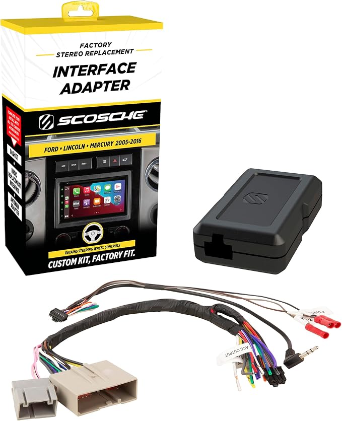 FD5K-WP Factory Stereo Replacement Interface Adapter Kit, Compatible with Select 2005-2016 Ford, Lincoln & Mercury, Car Radio Wiring Harness, Retains Steering Wheel Controls & OEM Amplifier