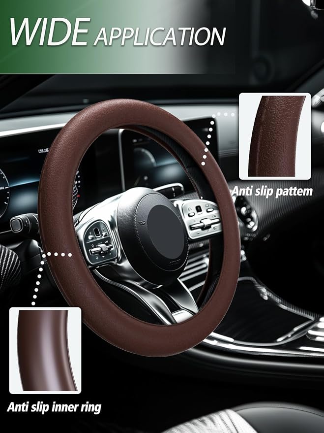 Car Steering Wheel Cover, Non-Slip Silicone Material, Multiple Color Choices, Universal Auto Parts Steering Wheel Cover, Suitable for Most Cars (Coffee)