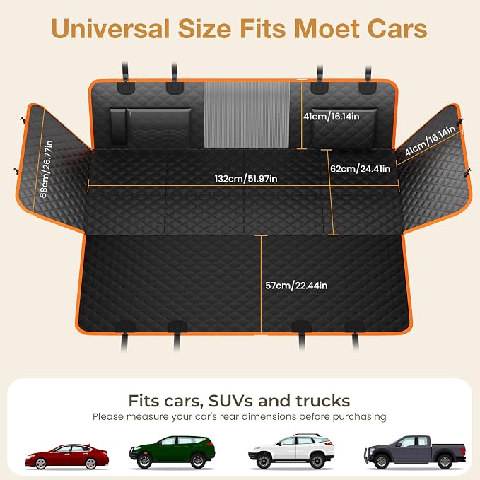 Dog Car Seat Cover for Back Seat, Back Seat Extender for Dogs 52 * 24.4in, Foldable in The Car, Hard PVC Panels Bottom Support to 330 lbs, for Cars/Mid-Size SUV/Small Truck