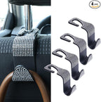 4PCS Bling Car Seat Headrest Hooks, Vehicle Back Seat Purse Handbag Hanging Holder with Crystal Rhinestone, Diamond Storage Organizer Hook,Bling Car Accessories for Women (White)