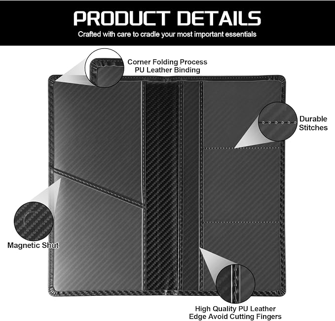1Pack Car Registration and Insurance Holder,Car Document Holder for Cards License with Magnetic Shut,Vehicle Glove Box Car Organizer for Documents, Cards, License(Carbon Fiber Black)