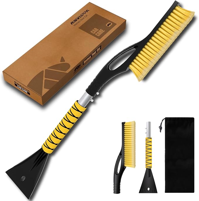 27" Snow Brush and Ice Scrapers for Car Windshield, Yellow | Detachable Windshield Scraper, Snow Removal Tool with Ergonomic Foam Grip for Cars, Trucks, SUVs