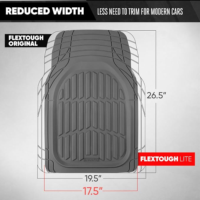 FlexTough LITE Rubber Car Mats Full Set - All Weather Floor Mats for Trucks, Cars & SUVs - Automotive Waterproof Gray Car Floor Mats for Cars Interior Accessories Universal Trim-to-Fit