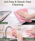 Microfiber Cleaning Cloth Roll - 100 Pack Tear Away Microfiber Paper Towels, Reusable, Washable, Scratch-Free, Kitchen Towels for Car, Home, Kitchen, Glass, Dishes(Pink)
