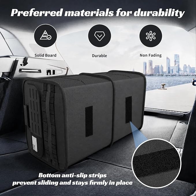 Car Trunk Organizer for SUV - 70L Collapsible Tactical MOLLE Car Storage with Reinforced Handles & Multiple Pockets, Sturdy Trunk Organizers for Groceries, Tools & Outdoor Storage (Black)