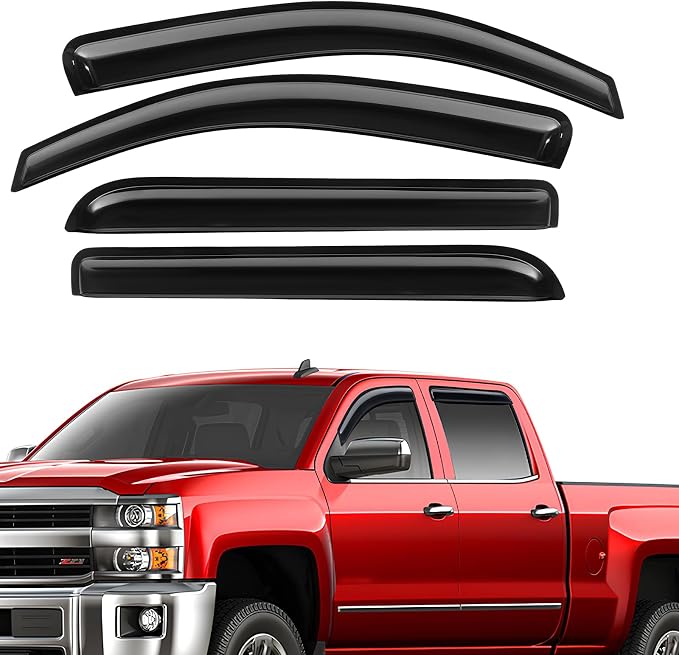 Rain Guards Fit for Chevy Silverado/GMC Sierra 1500 Crew Cab 2014 2015 2016 2017 2018, Tape-On Window Deflector Extra Durable Side Sun Rain Guard 2014-2018 Silverado/Sierra Rain Guard Black